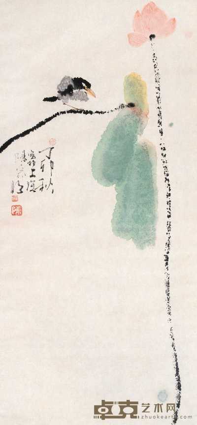 陈家泠 1978年作 荷香引雀 镜心 94×44cm